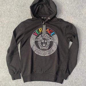 Versace - Logo Print - Black Cotton Hoodie , Men's